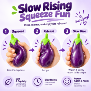🍆✨ Purple Eggplant Squishy Toy – Realistic Glossy Fidget Figurine