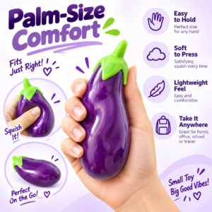 🍆✨ Purple Eggplant Squishy Toy – Realistic Glossy Fidget Figurine