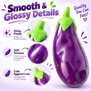 🍆✨ Purple Eggplant Squishy Toy – Realistic Glossy Fidget Figurine