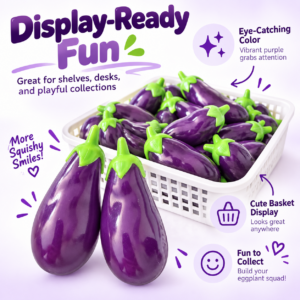 🍆✨ Purple Eggplant Squishy Toy – Realistic Glossy Fidget Figurine