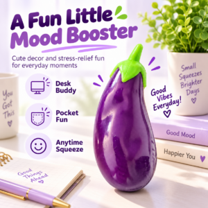 🍆✨ Purple Eggplant Squishy Toy – Realistic Glossy Fidget Figurine