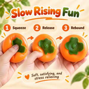 🍊 Glossy Persimmon Fruit Squishy Toy – Realistic Orange & Green Calyx Fidget