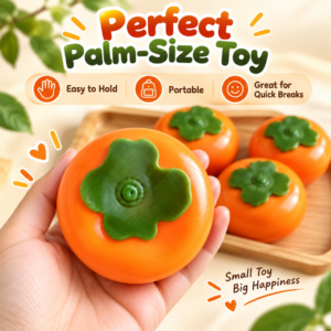 🍊 Glossy Persimmon Fruit Squishy Toy – Realistic Orange & Green Calyx Fidget