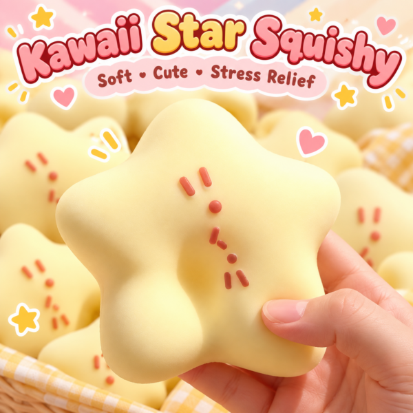 ⭐ Kawaii Pastel Star-Shaped Soft Toy with Cat Face Markings 🐱