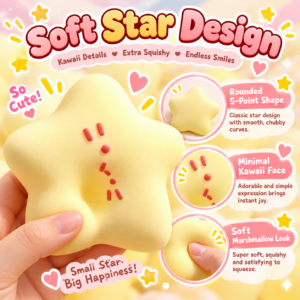 ⭐ Kawaii Pastel Star-Shaped Soft Toy with Cat Face Markings 🐱