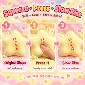 ⭐ Kawaii Pastel Star-Shaped Soft Toy with Cat Face Markings 🐱