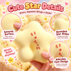 ⭐ Kawaii Pastel Star-Shaped Soft Toy with Cat Face Markings 🐱