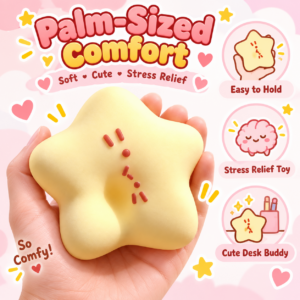 ⭐ Kawaii Pastel Star-Shaped Soft Toy with Cat Face Markings 🐱