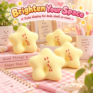 ⭐ Kawaii Pastel Star-Shaped Soft Toy with Cat Face Markings 🐱