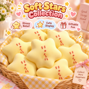 ⭐ Kawaii Pastel Star-Shaped Soft Toy with Cat Face Markings 🐱