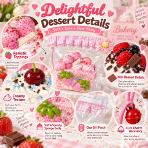 🍰 Mini Dessert Cake & Tart Squishy Assortment – Gift-Wrapped Food Theme