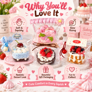 🍰 Mini Dessert Cake & Tart Squishy Assortment – Gift-Wrapped Food Theme