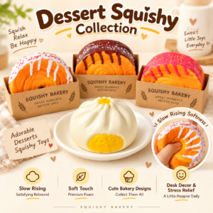 🥟🥐 Steamed Bun & Filled Croissant Squishy Set – Food-Themed Fidget Collection