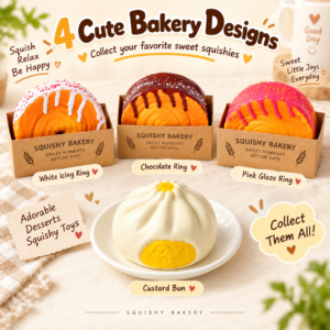 🥟🥐 Steamed Bun & Filled Croissant Squishy Set – Food-Themed Fidget Collection