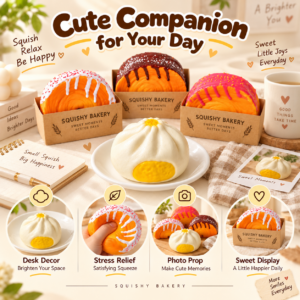 🥟🥐 Steamed Bun & Filled Croissant Squishy Set – Food-Themed Fidget Collection