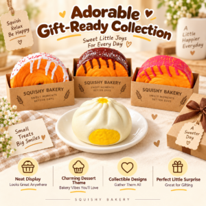 🥟🥐 Steamed Bun & Filled Croissant Squishy Set – Food-Themed Fidget Collection