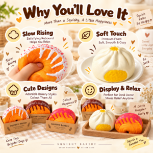 🥟🥐 Steamed Bun & Filled Croissant Squishy Set – Food-Themed Fidget Collection