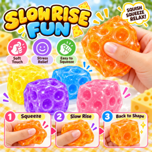 🧀❄️ Cheese Shaved Ice Handmade Squishy Ball Toy – Translucent Colorful Fidget Cube