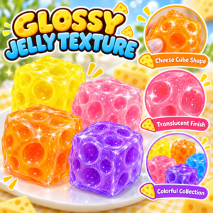 🧀❄️ Cheese Shaved Ice Handmade Squishy Ball Toy – Translucent Colorful Fidget Cube