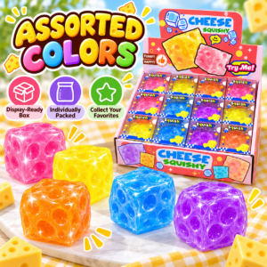 🧀❄️ Cheese Shaved Ice Handmade Squishy Ball Toy – Translucent Colorful Fidget Cube