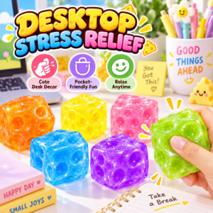 🧀❄️ Cheese Shaved Ice Handmade Squishy Ball Toy – Translucent Colorful Fidget Cube