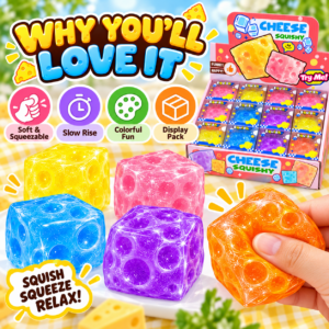 🧀❄️ Cheese Shaved Ice Handmade Squishy Ball Toy – Translucent Colorful Fidget Cube