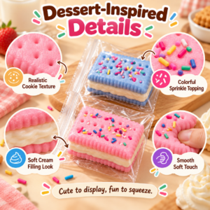 🍪💙 Light Blue Sandwich Cookie Squishy Toy – Embossed Round Fidget