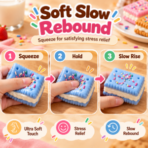 🍪💙 Light Blue Sandwich Cookie Squishy Toy – Embossed Round Fidget