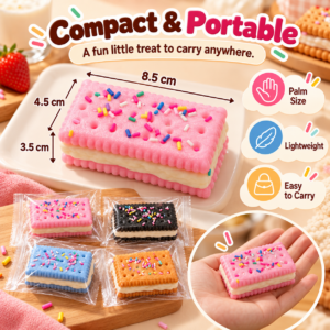 🍪💙 Light Blue Sandwich Cookie Squishy Toy – Embossed Round Fidget