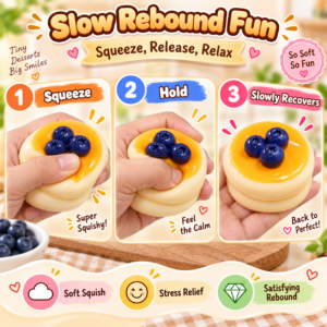 🍮✨ Cute Dessert Pudding Squishy Toy – Slow Rising Food Sensory Squeeze Toy, Kawaii Pudding Fidget Collectible