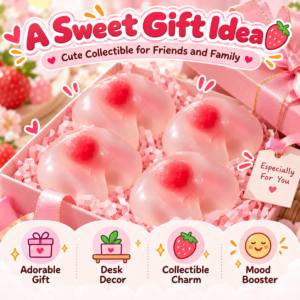 🍓✨ Strawberry Mochi Squishy Toy – Soft Translucent Sensory Squeeze Toy, Stretchy Stress Relief Fidget Collectible