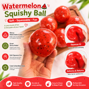 🍉 Watermelon Squeeze Ball Toy – Red Spherical Fidget Ball with Black Speckles