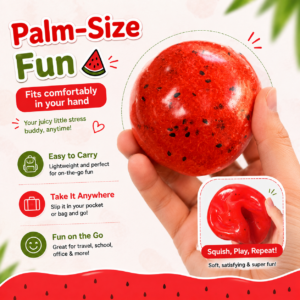 🍉 Watermelon Squeeze Ball Toy – Red Spherical Fidget Ball with Black Speckles