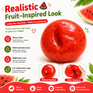 🍉 Watermelon Squeeze Ball Toy – Red Spherical Fidget Ball with Black Speckles