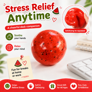 🍉 Watermelon Squeeze Ball Toy – Red Spherical Fidget Ball with Black Speckles