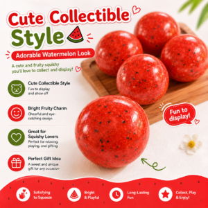 🍉 Watermelon Squeeze Ball Toy – Red Spherical Fidget Ball with Black Speckles