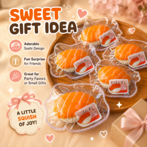 🍣🍥 Salmon Nigiri Sushi Squishy Toy – Realistic Cute Fidget Sushi