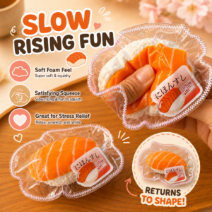 🍣🍥 Salmon Nigiri Sushi Squishy Toy – Realistic Cute Fidget Sushi