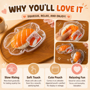 🍣🍥 Salmon Nigiri Sushi Squishy Toy – Realistic Cute Fidget Sushi