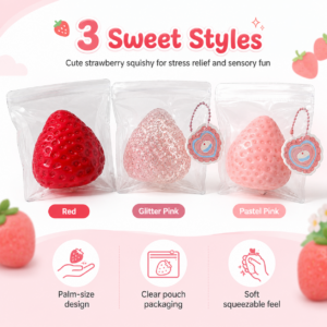 🍓 Strawberry Squishy Toy – Kawaii Cream-Topped Fidget Collectible