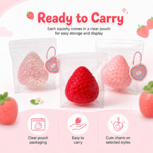 🍓 Strawberry Squishy Toy – Kawaii Cream-Topped Fidget Collectible