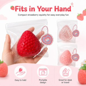 🍓 Strawberry Squishy Toy – Kawaii Cream-Topped Fidget Collectible