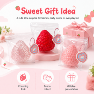 🍓 Strawberry Squishy Toy – Kawaii Cream-Topped Fidget Collectible