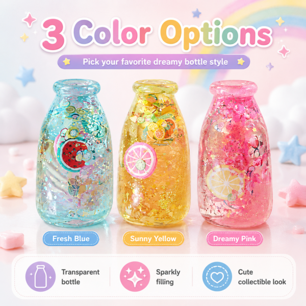 🍓🍋 Pastel Fruit Glitter Bottle – Sparkly Squeeze Fidget Toy