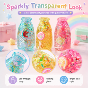 🍓🍋 Pastel Fruit Glitter Bottle – Sparkly Squeeze Fidget Toy