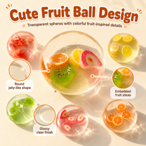 6-Style Transparent Fruit Squishy Ball Collection – Kiwi, Lemon, Mixed Fruit, Watermelon, Strawberry & Orange Sensory Squeeze Toys, Cute Stress Relief Fidget Balls