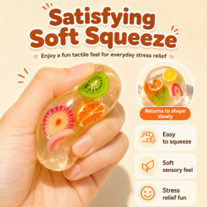 6-Style Transparent Fruit Squishy Ball Collection – Kiwi, Lemon, Mixed Fruit, Watermelon, Strawberry & Orange Sensory Squeeze Toys, Cute Stress Relief Fidget Balls