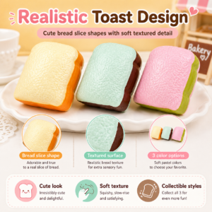 🍞 Toast Bread Squishy Toy – Soft Textured Fidget & Collectible