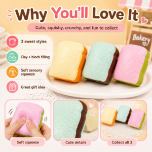 🍞 Toast Bread Squishy Toy – Soft Textured Fidget & Collectible