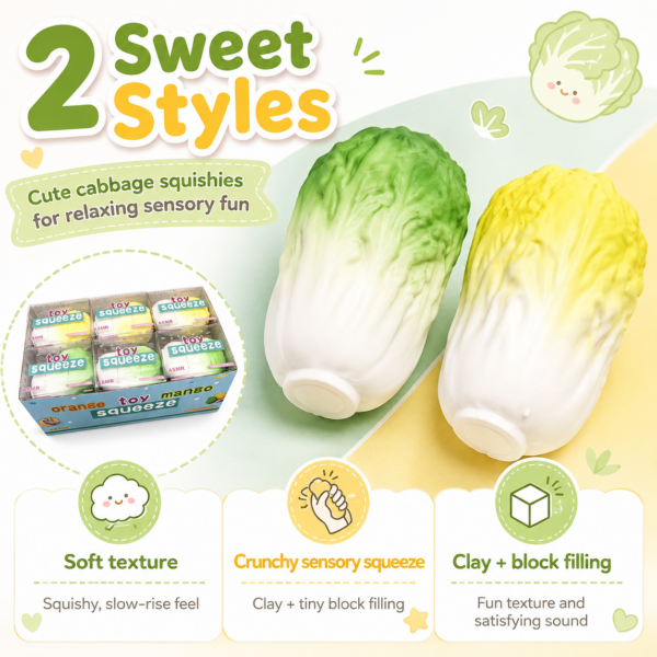 🥬✨ Handmade Cabbage Ball Toy – Kawaii Pastel Squeeze Fidget Collectible